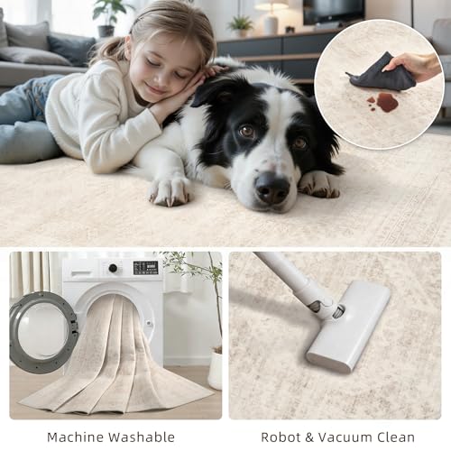 2x10 Hallway Washable Runner Rug: Neutral Kitchen Carpet Beige - color: Beige, size: 2' x 10' (Runner)