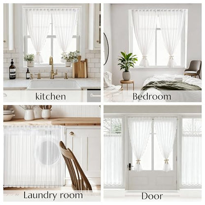 White Gauze Curtains Sheer Self-Adhesive, Translucent Privacy Panel, Fold-Up Portable Curtain No Drill (63" W x 72" L,White,2 Panels) - color: White, size: 63"W x 72"L (Pack of 2)