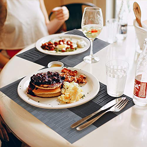 GIVERARE Placemats Set of 4, Heat-Resistant Woven Vinyl Placemat, Non-Slip Washable PVC Table Mat, Easy to Clean Premium Plastic Mats for Dining, Kitchen Table (Black+Gray) - color: Black+gray