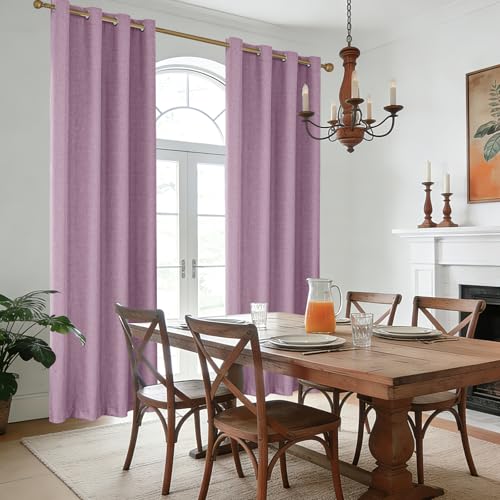 Faux Linen 100% Blackout Curtains, 52" W x 45" L (2 Panels) - color: Light Purple, size: 52"W x 45"L (Pack of 2)