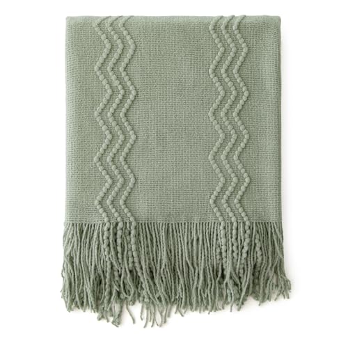 MIULEE Sage Knitted Boho Throw Blanket for Couch Green 50"x60" - color: Sage, size: 50" x 60"