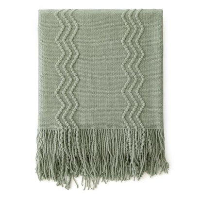 MIULEE Sage Knitted Boho Throw Blanket for Couch Green 50"x60" - color: Sage, size: 50" x 60"