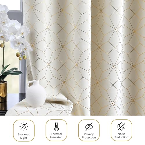 Beauoop Beige Gold 100% Blackout Curtains for Bedroom 50x63 2 Panels - color: Beige/Gold, size: 50"W x 63"L (Pack of 2)
