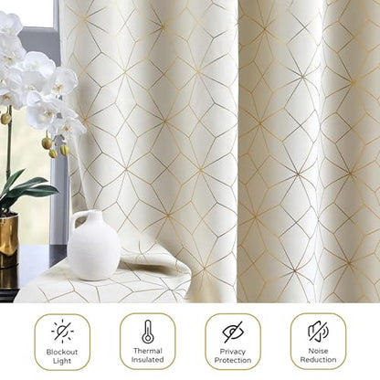Beauoop Beige Gold 100% Blackout Curtains for Bedroom 50x96 2 Panels - color: Beige/Gold, size: 50"W x 96"L (Pack of 2)