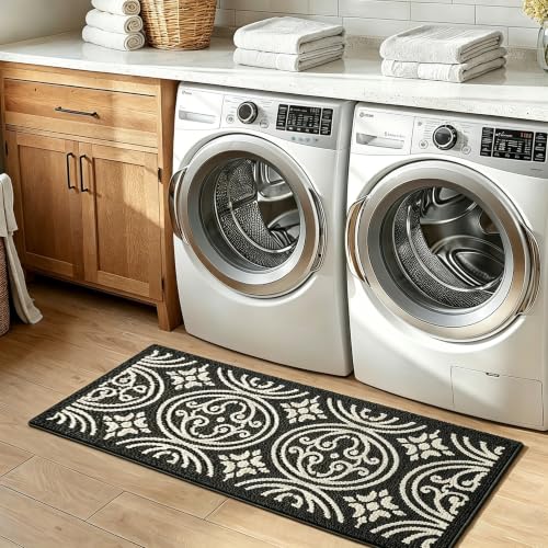 Kitchen Rug Non Slip Washable 18x28 Black Vintage Sink Mat - size: 18''×28''