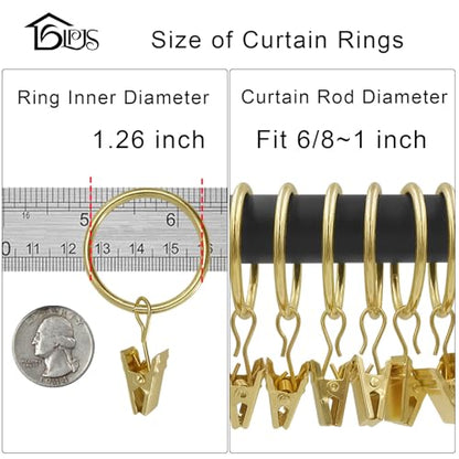 LLPJS Curtain Rings with Clips, 1.26 inch ID, 40 Pack, Gold - color: Gold, size: 1.26" I D Set of 40