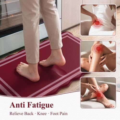 KIMODE Anti Fatigue Kitchen Mats, Christmas Decor Red Kitchen Runner Rugs - color: Burgundy, size: 17.3" x 47"+17.3" x 29"--0.47 inches