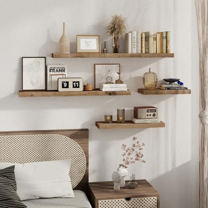 FLYJOE 60 Inch Long Wood Floating Shelf,Solid Rustic Reclaimed Barnwood Planks 8 Inch Deep Floating Wall Mounted Shelves with Invisible Heavy-Duty Metal Bracket for Living Room,Bedroom,Office,Natural - color: Distressed Natural, size: 60inches-1P