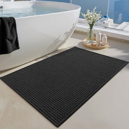 Color&Geometry Black 30x17 Waffle Bath Mat, Rubber Non Slip Bathroom Rug - color: Black, size: 17"x30"