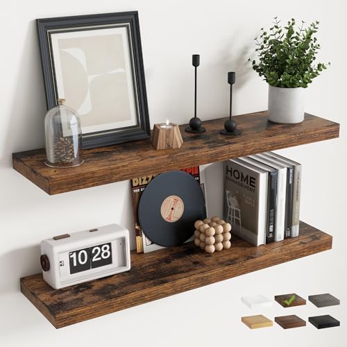 36 Inch Floating Shelves, 8"Deep Wall Shelf, 55 Lbs Capacity, Brown, 2pcs - color: Brown, size: 36"Wx8"Dx1.2"H