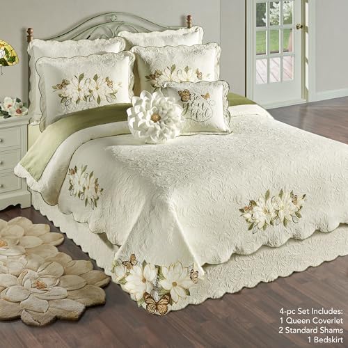 Sweetbay Garden Luxury Ivory Matelasse Bedding, Queen, 4 Pc Set - size: 4 Piece Queen Coverlet Set