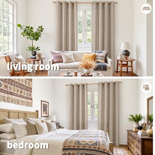 YoungsTex Oatmeal Linen Curtains for Living Room, Burlap Drapes Grommet - color: Dark Oatmeal, size: 52"W x 84"L (Pack of 2)