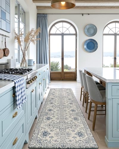 DEXI Kitchen Floor Mats Cushioned Anti Fatigue Runner Rug, 24x59 Blue - color: Blue/White, size: 59"L x 24"W x 0.4"Th