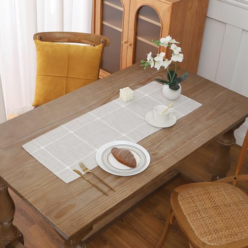 Gernaice Boho Table Runner, Modern plaidCotton Linen Farmhouse Table Runners for Dresser End Coffee Table Home Decor, 36" L X 13" W Brown - size: 13" X 36", style: Brown Plaid