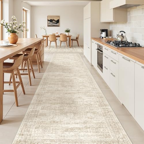 2'6 x 14' Runner Rug Non Slip,Washable Kitchen Rugs,Beige - color: Beige/Ivory, size: 2'6" x 14' (Runner)