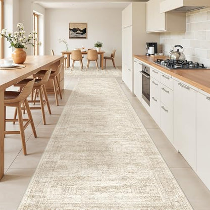2'6 x 14' Runner Rug Non Slip,Washable Kitchen Rugs,Beige - color: Beige/Ivory, size: 2'6" x 14' (Runner)