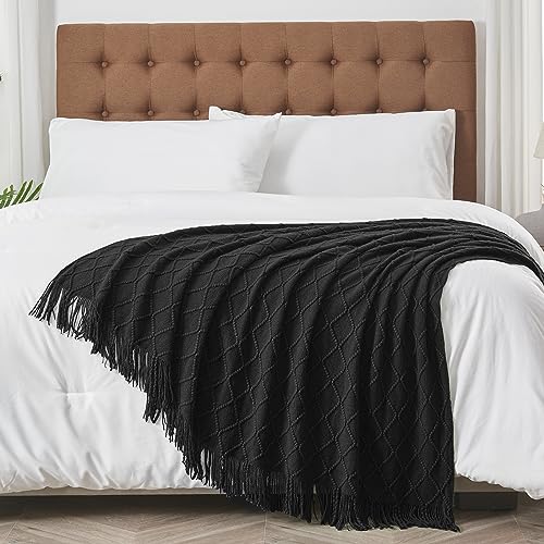 inhand Black Knitted Throw Blanket for Couch and Bed, 50"x60" - color: Black, size: 50"x60"