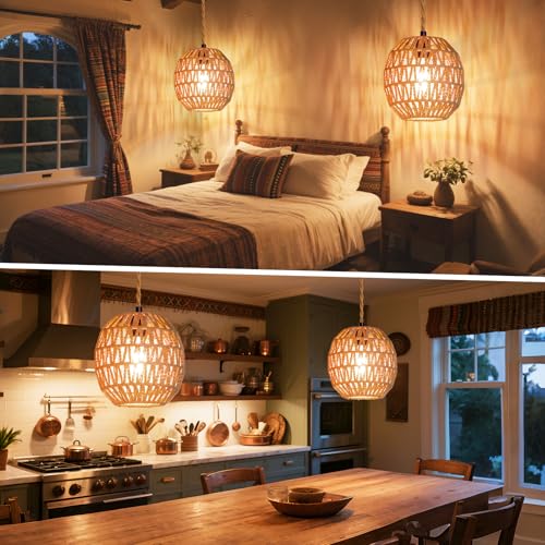 Maliralt Hanging Lamps Rattan Pendant Light Hanging Lights 16.4ft Plug in Cord Pendant Light Fixture Plug Into Wall Outlet Pendant Lighting with On Off Switch for Bedroom Living (Egg Shade) - size: 7.3Inch-Egg Shade