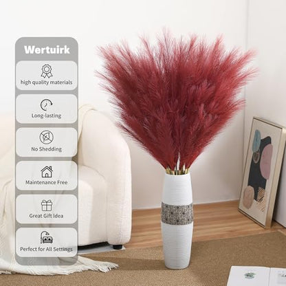 Wertuirk Burgundy Pampas Grass Decor, 8 Pcs 45 Inch Tall Large Faux Pompous - color: Burgundy
