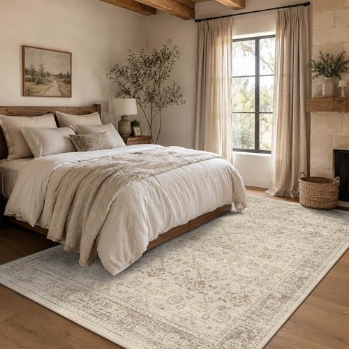 4x6 Washable Boho Area Rug, Non-Slip Beige Bedroom Carpet - color: Beige, size: 4' x 6' (Rectangular)