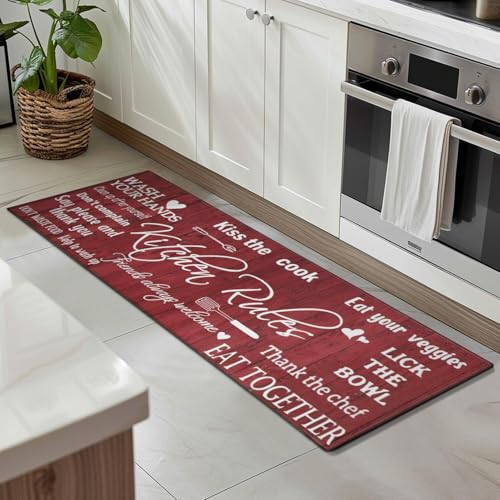 Farmhouse Kitchen Area Rugs Non Slip Kitchen Rugs and Mats Washable Kitchen Mats for Kitchen Floor Mat Carpet Runner Area Rug for Hallway Laundry Decor 17"x47" - color: Kitchen Rules-red, size: 1'5" x 3'11" (Rectangular)