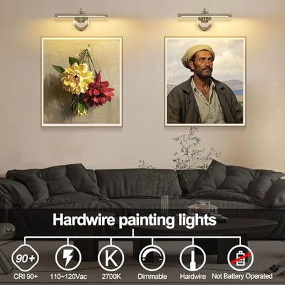 Tassuowell Antique Bronze Picture Light for Wall,Dimmable Painting Light,16 Inch Hardwired Picture Frame Lights,9W 3000K Warm White,Art Lighting Display Lamps,Rotatable Full Metal Gallery Light - color: Antique Bronze(Hardwired), size: 15.75 inch Dimmable