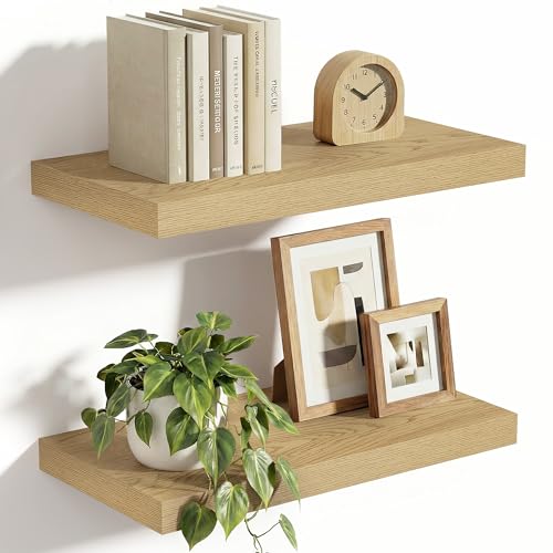 Vivelove 10 in Deep Floating Shelves 16” Set of 2, Oak - color: Oak, size: 15.7”wx10.2”dx1.5”h