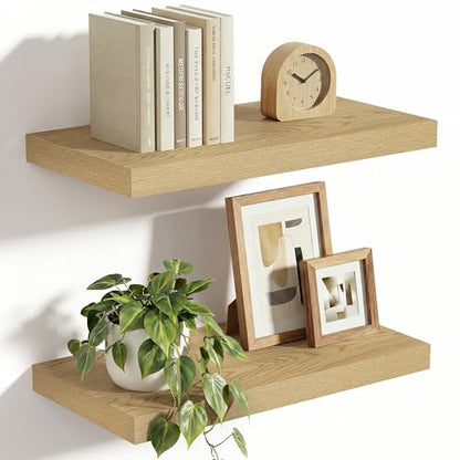 Vivelove 10 in Deep Floating Shelves 16” Set of 2, Oak - color: Oak, size: 15.7”wx10.2”dx1.5”h