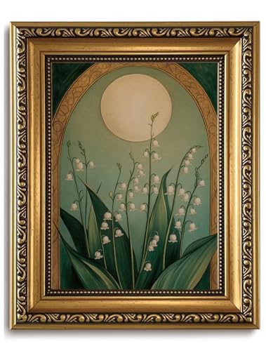 Lily of the Valley Wall Art Moody Picrure Wall Decor Dark Floral Canvas Art - color: Green Floral, size: 10"L x 8"W