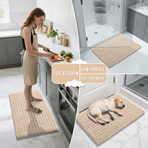 Yimobra Bathroom Rugs Sets 2 Piece,Super Absorbent Bath Mat Set,Light Brown - color: Light Brown, size: 24''x17''+24''x20''U-Shaped