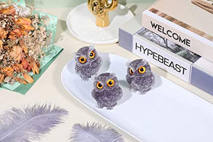 Jovivi 2.5" Natural Amethyst Crystal Owl Statue Hand Carved Resin Figurines - color: Amethyst