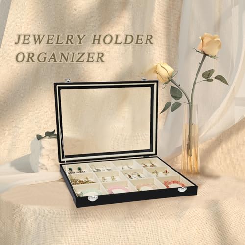 Stratalife 12 Grid Bracelet Jewelry Box, Bangle Holder Organizer with Lid - color: Beige-Black, size: 12 Grid