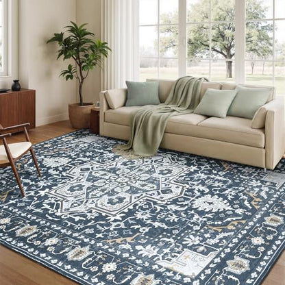 Rugflix 8x10 Area Rugs for Living Room, Washable Navy Blue Large Rug - color: Navy Blue, size: 8' x 10' (Rectangular)