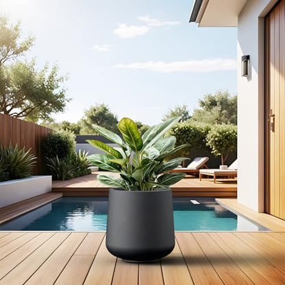 Kante Round Concrete Planter, 13-Inch Dia Barrel-Style Garden Pots with Drainage Hole for Home, Patio and Garden, Flower and Tree Planter (10.2" Opening), Black - color: Black, size: 13" D