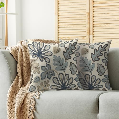 Tropical Pillow Covers 18X18 Set of 2, Blue Brown Tan Monstera Palm Leaf Summer Print Abstract Decorative Throw Pillowcases Outdoor Boho Farmhouse Seasonal Cushion Cases Couch Sofa Bed Decor - size: 18" x 18" (Pack of 2)