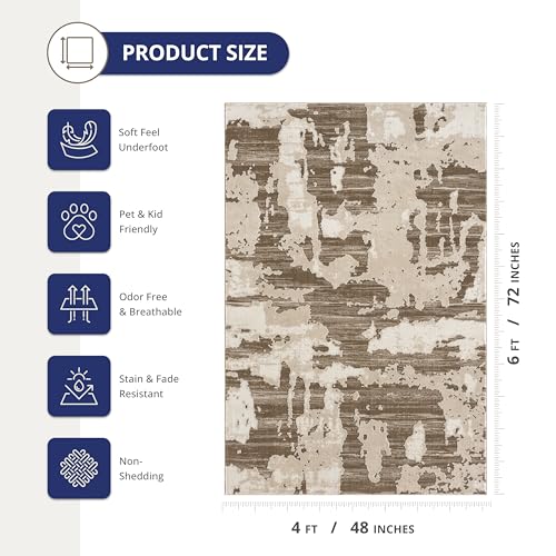 Abani Terra Area Rug for Living Room, Bedroom - Abstract Pattern - Brown Cream - 4' x 6' - Durable & Easy to Clean - color: Cream, size: 4' x 6' (Rectangular)