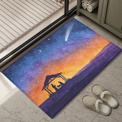 The Nativity of Jesus Bath Mat Rug, Christian Bless Door Mat Doormat Entrance Non-Slip Bathroom Rugs for Entryway Bathroom Kitchen 17 x 30 Inch - color: The Nativity of Jesus