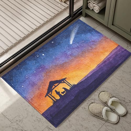 The Nativity of Jesus Bath Mat Rug, Christian Bless Door Mat Doormat Entrance Non-Slip Bathroom Rugs for Entryway Bathroom Kitchen 17 x 30 Inch - color: The Nativity of Jesus