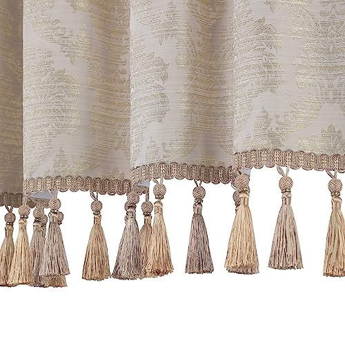Loom and Mill Luxury Jacquard Valances for Windows, Light Taupe, 54"x18" - color: Light Taupe+gold
