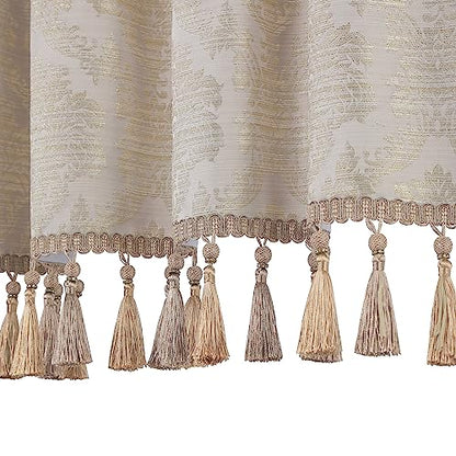 Loom and Mill Luxury Jacquard Valances for Windows, Light Taupe, 54"x18" - color: Light Taupe+gold