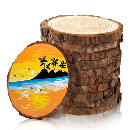 FSWCCK 10 Wood Slices 4-4.7in, Unfinished Bark Discs for Centerpieces - size: 10 Pcs 4"- 4.7"