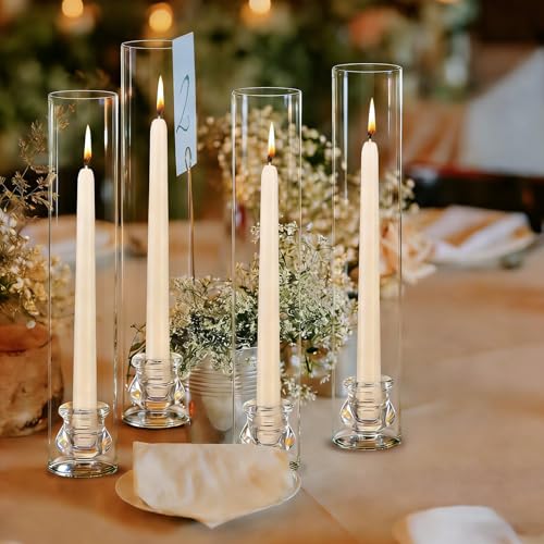 12 Set Glass Hurricane Candle Holders 11.8" Open Ended Glass Candleholder Tube Shape Bottomless and 2.1" Taper Clear Candlestick Holder Bulk for Table Centerpiece Wedding Party Home Decor (12, Clear)