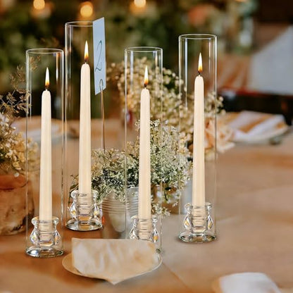 12 Set Glass Hurricane Candle Holders 11.8" Open Ended Glass Candleholder Tube Shape Bottomless and 2.1" Taper Clear Candlestick Holder Bulk for Table Centerpiece Wedding Party Home Decor (12, Clear)