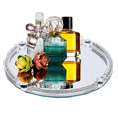 Round Crystal Tray, 10"x10" Silver Glass Perfume Tray - color: Silver B