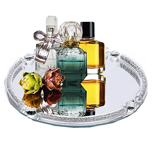 Round Crystal Tray, 10"x10" Silver Glass Perfume Tray - color: Silver B