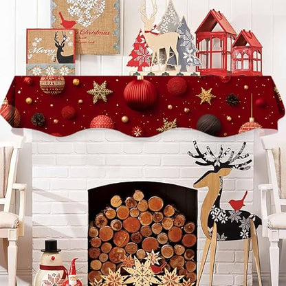 NYZE Christmas Mantel Scarf 70 x 17 Inch Fireplace Mantel Scarf Cover Decoration for Christmas Fireplace Scarf Shelf Top Runner Holiday Winter Home Decor - size: 70 x 17 in, style: Ball