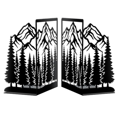 Peacoblue 5.5"x4.3"x8.3" Metal Bookends, Heavy Duty Book Ends for Shelves - style: Mountains and Forests