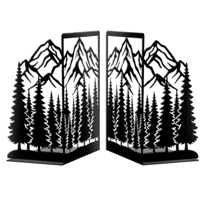 Peacoblue 5.5"x4.3"x8.3" Metal Bookends, Heavy Duty Book Ends for Shelves - style: Mountains and Forests