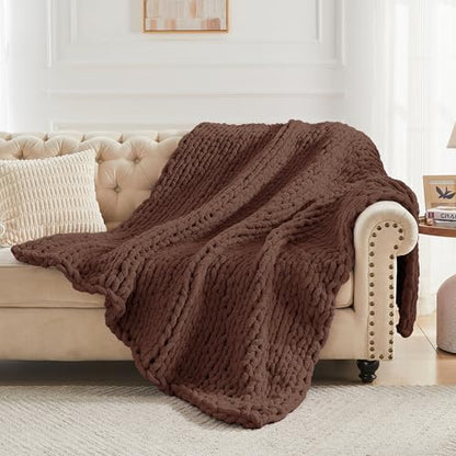 Carriediosa Chunky Knit Throw Blanket 60 x 80, 100% Hand Made, Cocoa Brown - color: Cocoa Brown, size: 60" X 80"
