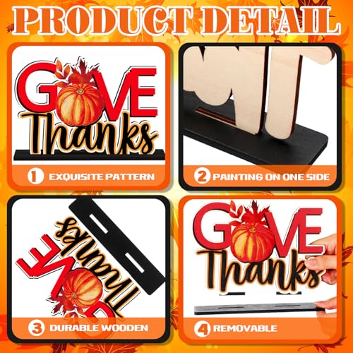 CroBlissful 6 Pcs Thanksgiving Wood Table Centerpiece, Turkey Pumpkin Decor - style: Thanksgiving